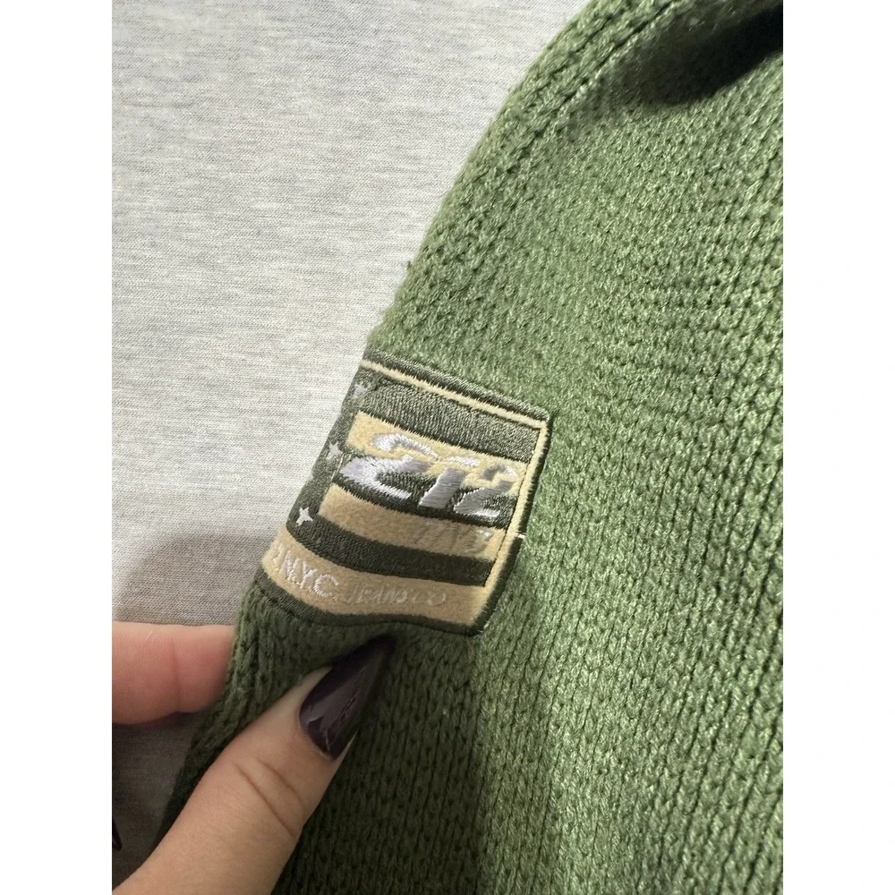 212 NYC Vintage‎ Y2K Green Cream Pullover Sweater L Large  Streetwear
